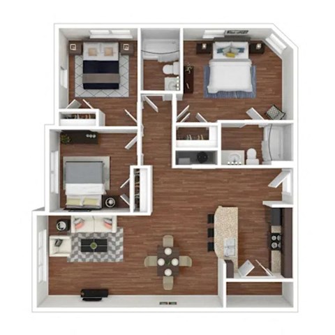 Floor plan for 3 beds, 2 baths, 1100 sqft